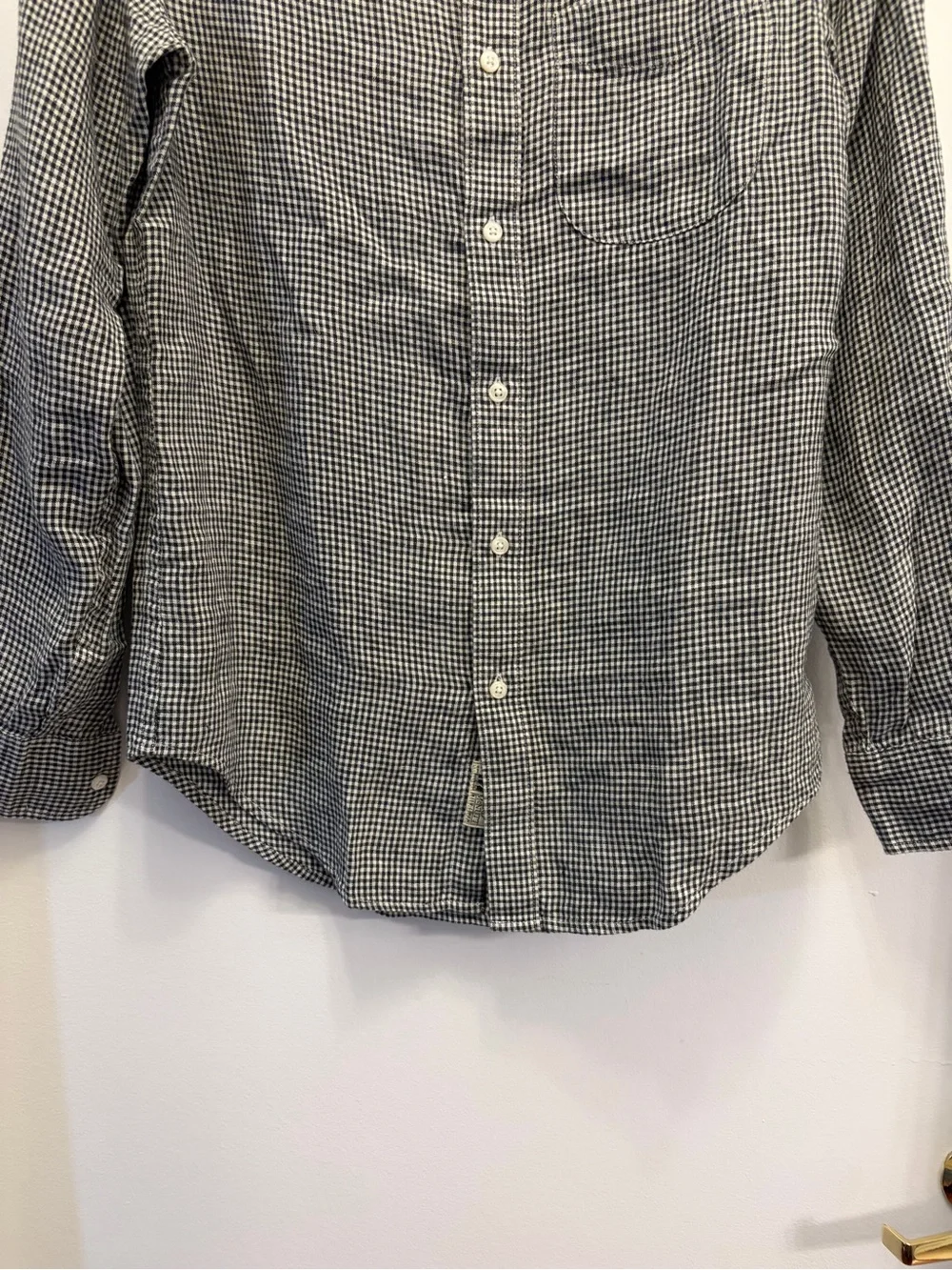 J.Crew Men's 100% Linen Black White Gingham Check Button Down Shirt Size XS